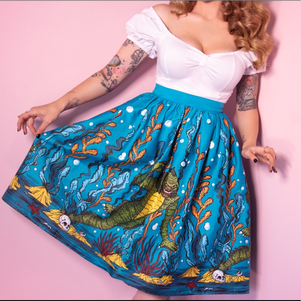 Vixen by Micheline Pitt - swing skirt in Swamp Monster print